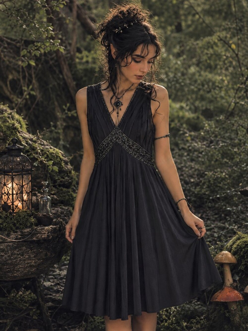 Whimsigoth Dress Black Sz 8 Fairycore LBD Glam Mesh Beading Formal Metrostyle